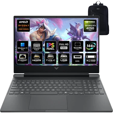 Hp Victus 15-FB3038NT BX9U9EA 6gb RTX4050 Amd Ryzen 7 7445H 32GB Ram 512GB SSD 15.6 Inç Fhd 144Hz