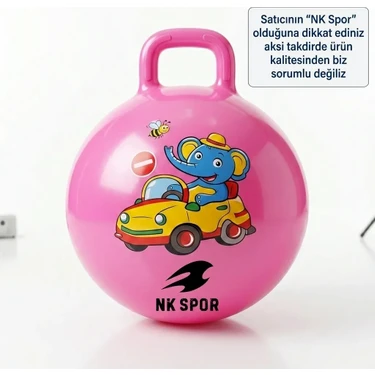 Nk Spor 55 cm Pembe Zıp Zıp Pilates Topu - Tutma Saplı Zıplama Topu - Çocuk ve Yetişkin Için