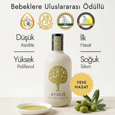 Ayolis Premium Anne Bebek Çocuk Zeytinyağı 500 Ml Ödüllü Yüksek Polifenollü İlk Hasat Soğuk Sıkım