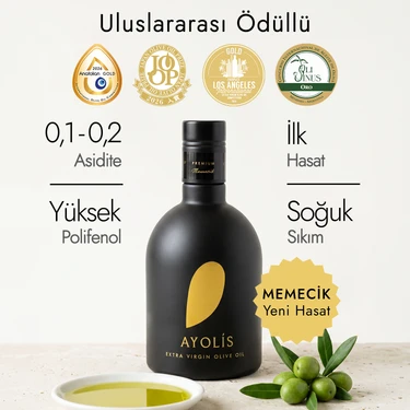 Ayolis Premium Gurme Memecik Zeytinyağı 500 Ml Ödüllü Yüksek Polifenollü Erken Hasat Soğuk Sıkım