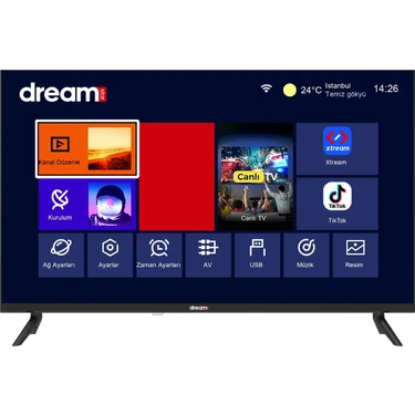 Dreamstar 32DSE100 32 İnç 82 Ekran | Uydu Alıcılı | Dahili Wi-Fi LED HD TV 1366 x 768 Çözünürlük