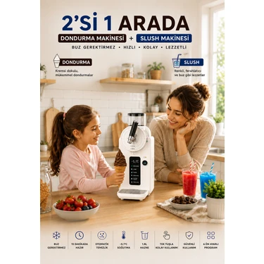 Robo 2'si Bir Arada Dondurma ve Slush (Buzlaş) Makinesi