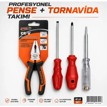 Pense-Düz Tornavida-Yıldız Tornavida-Kontrol Kalemi 4lü