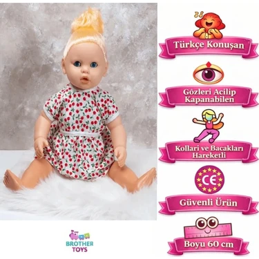 Brother Toys Büyük Boy Türkçe Konuşan Defne Bebek Et Bebek Gövde ve Bacaklar Sert Plastik 60