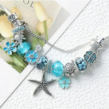 Takantakana Pandora Tarz Gümüş Charm Bileklik Baby Blue Fiyatı