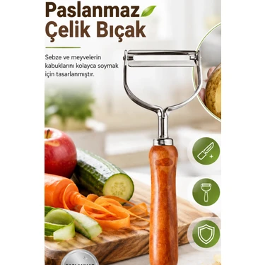 Senka Ergonomik Ahşap Saplı Metal Meyve Sebze Soyacağı Tek Başlıklı Pratik