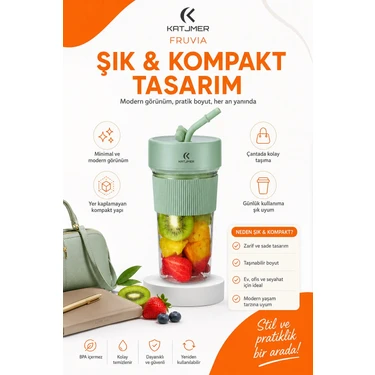 Senka Şarjlı Taşınabilir Meyve Sıkacağı Pipetli Hazneli Pratik Smoothie Blender