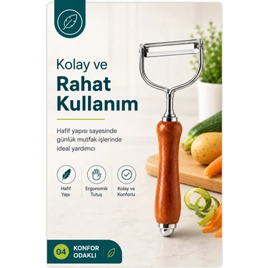 Senka Tek Başlıklı Ahşap Saplı Metal Soyacak Sebze ve Meyve Için Pratik
