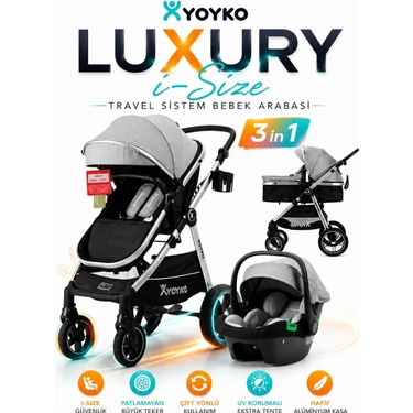 Yoyko Luxury I-Size Travel Sistem Bebek Arabası 3 In 1 Gri