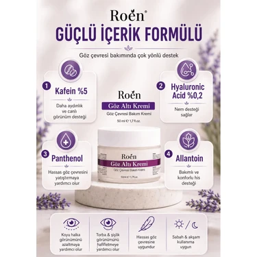 Roen Göz Altı Bakım Kremi Kafein %5 Hyaluronic Acid %0,2 Koyu Halka, Şişlik ve Bakım Kremi