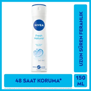 Nivea Kadın Sprey Deodorant Fresh Natural 150ml, Ter Kokusuna Karşı Koruma, Pudrasız, Alüminyum