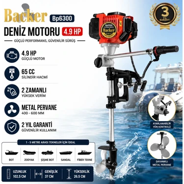 Backer BP6300 Japon Profesyonel Tekne Deniz Bot Kayık Motoru 4,9hp