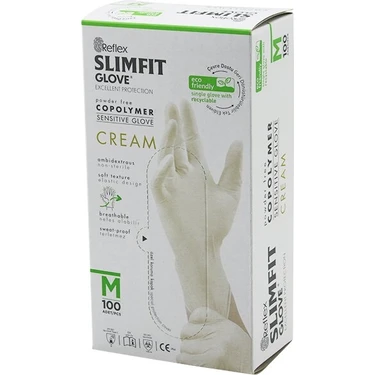 İlanib Ticaret Reflex Slimfit Glove KOD-029 M Krem Pudrasız Muayene Eldiven 100LÜ