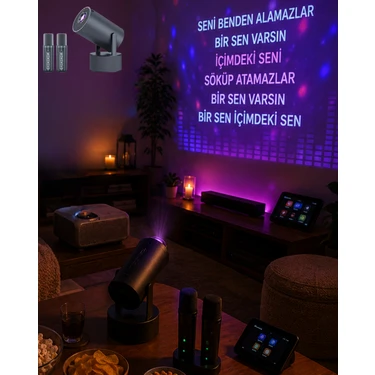 Hayat Store Bluetooth Hoparlörlü Akıllı Projektör Kablosuz Karaoke Mikrofonlu -