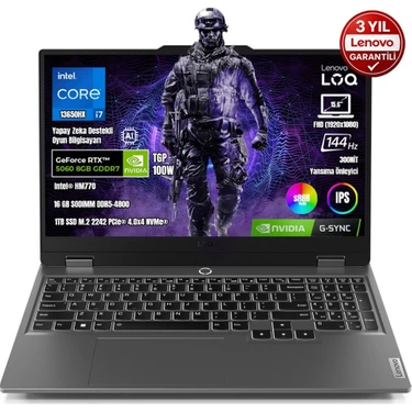 Lenovo Loq 15IRX10 83JE00JQTR I7-13650HX 16GB Ddr5 1tb SSD RTX5060 8gb Tgp 100W 15.6" IPS 144Hz