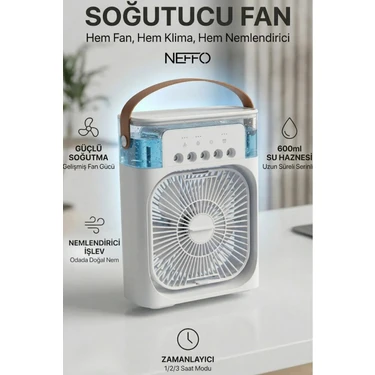 Neffo Masaüstü Taşınabilir Buzlu Vantilatör Su Soğutmalı LED Işıklı Soğutucu Fan Aır Cooler