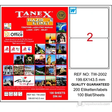 Tanex TW-2002 100 Adet 199,6 x 143,5 mm Laser Etiket A4 Fiyatı