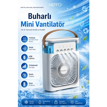 Neffo Masaüstü Taşınabilir Buzlu Vantilatör Su Soğutmalı LED Işıklı Soğutucu Fan Aır Cooler