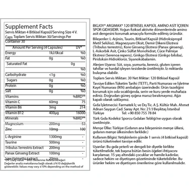 Bigjoy Argimax 120 Kapsül L-Arginin, Taurin, Ginseng ve Fiyatı