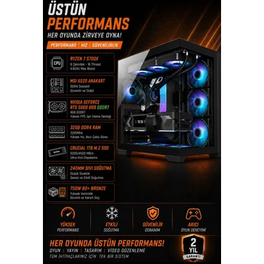 Teknocity Tcx1 Ryzen 7 5700X 32GB 1tb M.2 SSD RTX5060 27 Fiyatı