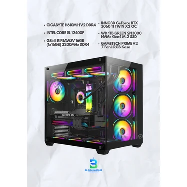 OEM Rtx 3060 Ti 8gb Gaming Pc | I5 12400F | 16GB Ram | 1tb Fiyatı