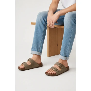 Adımist Unisex (Kadın- Erkek) Ortopedik Günlük Yumuşak Kaymaz Taban Deri Tokalı Ev Dışarı