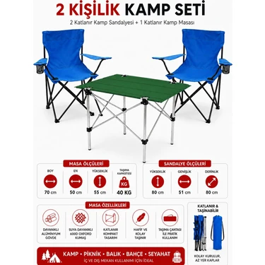 Trendinyeri 2 Sandalyeli Katlanır Kamp Seti Masa ve Sandalye