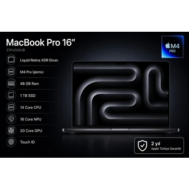 MacBook Pro 16'' 14-Core Cpu 20-Core Gpu Apple M4 Pro 48GB Fiyatı