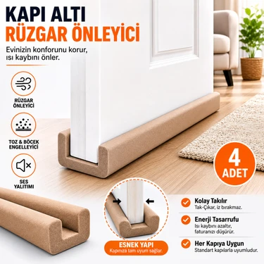 Baffhome 4 Adet Kapı Altı Rüzgar Önleyici Isı Yalıtım Süngeri Soguk Rüzgar Önleyici — Hepsiburada ürün görseli