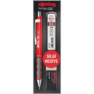 Rotring Tikky Okul Seti 0.5 mm Kırmızı Versatil Kalem + Silgi +