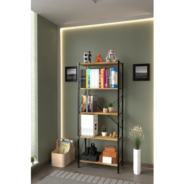 Awox 150 cm Metal Çerçeveli 5 Raflı Modern Dekoratif Kitaplık Çok Amaçlı Ev ve Ofis Raf Sistemi Bu Başlık; Metal Kitaplık, 5 Raflı Kitaplık, Modern Kitaplık, Dekoratif Kitaplık, Ev/ofis Raf Sistem ürün görseli