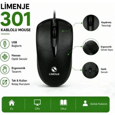 Krl Limenje 301 Kablolu Optik Ofis Mouse Fiyatı