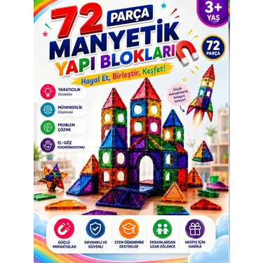Hak -İş Oyuncak 72 Parça Manyetik Yapı Blokları | Eğitici Mıknatıslı Inşa Oyuncağı | 3+ Yaş Çocuk Gelişim Oyuncağı ürün görseli