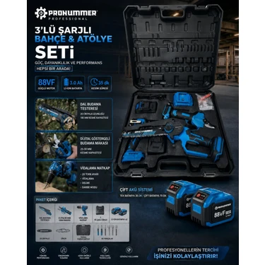 Prohummer PH343 Kömürsüz Akülü 3lü Bahçe Seti - 20CM Dal Fiyatı