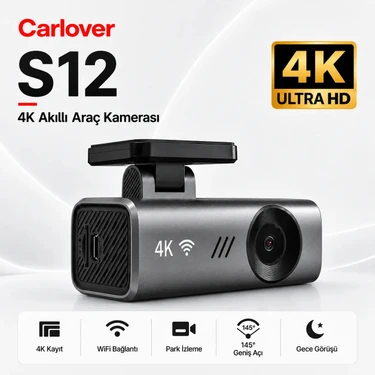 Carlover S12 4K Araç Kamerası 2160P Geniş Açı 145° Wi-Fi Özellikli Gece Görüşlü (Hafıza Kartı Dahil Değildir) ürün görseli
