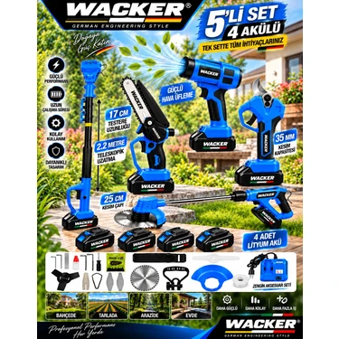 Prowackers V-TEC Seri 4X Akü Full 5 Li Bahçe Seti Bağ Makası Fiyatı