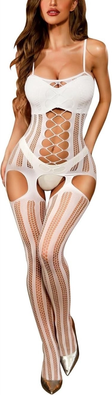 Intive Lingerie Secret Love Ince Askılı Jartiyer Görünümlü Önü File Detaylı Vücut Çorabı görsel 5
