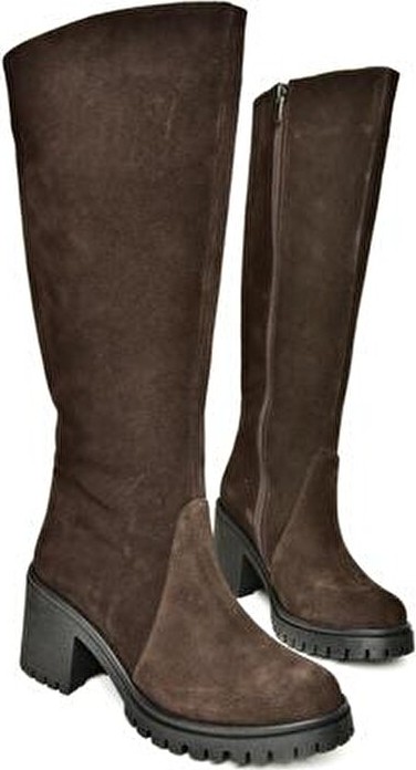 Fox Shoes R654047702 Kahverengi Kadın Çizme Hakiki Deri Süet Malzeme Kalın Topuklu Şık Tasarım görsel 6