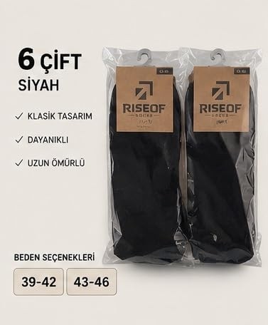 Die Grup Rıseof Socks Erkek Siyah Pamuklu Bilek Üstü Çorap 6'lı Paket 43-46 görsel 2