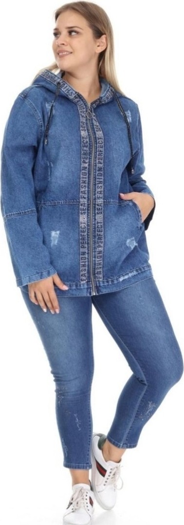 Haimoda Kadın Kot Mont Büyük Beden Taş Işli Kapüşonlu görsel 4