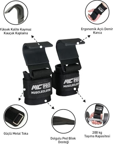 Aesco Musclecloth Lifting Hooks Ağırlık Kaldırma Kancası Siyah görsel 2
