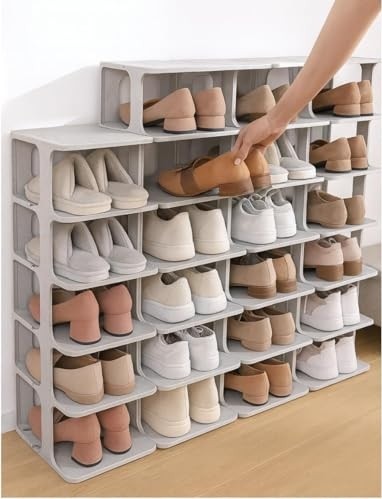 Coverest Modern 5 Katlı Ayakkabılık, Portatif Ayakkabı Rafı, Kolay Kurulum, 76X24.5X27.5 Cm, 6 Raf ve Destek Parçaları ile (Gri) görsel 4