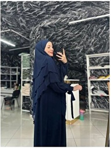 Fashion Journey Koldan Baglamalı Takım Tesettur Morn Abaya Balon Kolekstra Şalş Şifon Suffle Şal Hazır Peçeli Hac görsel 4
