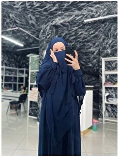Fashion Journey Koldan Baglamalı Takım Tesettur Morn Abaya Balon Kolekstra Şalş Şifon Suffle Şal Hazır Peçeli Hac görsel 5