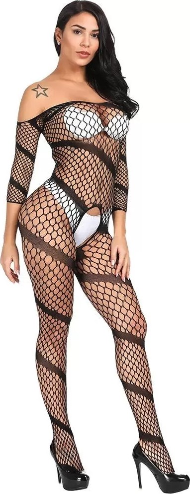 Pink Store Kadın Siyah Büyük Delikli Dantel Desenli Vücut Çorabı Esnek File Tek Parça Transparan Vücuda Oturan Şık Tasarım görsel 3