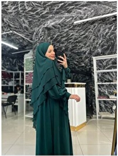 Fashion Journey Koldan Baglamalı Takım Tesettur Morn Abaya Balon Kolekstra Şalş Şifon Suffle Şal Hazır Peçeli Hac görsel 3