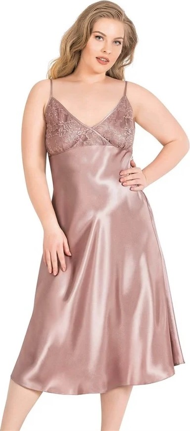 Fantastik Store Arias Closet Büyük Beden Vizon Uzun Saten Gecelik