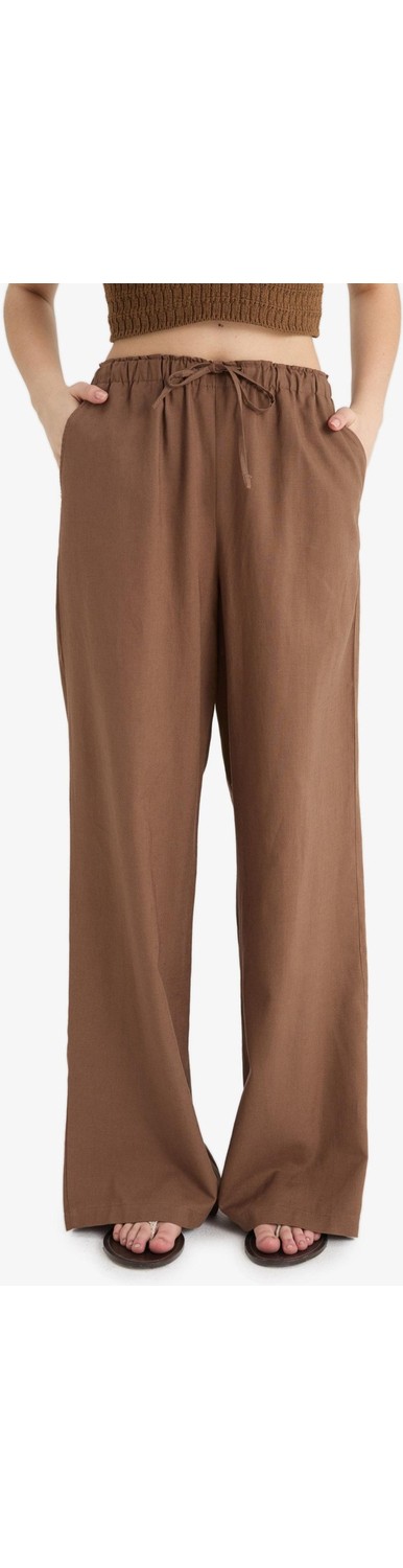 DeFacto Wide Leg Çift Cepli Beli Lastikli Standart Boy Keten Karışımlı Pantolon E1981AX25SM görsel 4