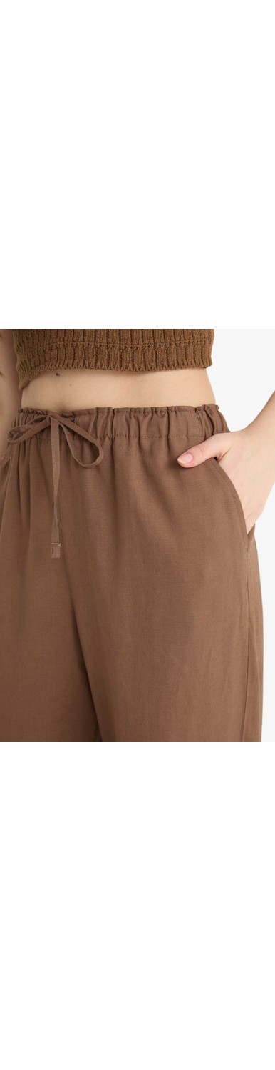 DeFacto Wide Leg Çift Cepli Beli Lastikli Standart Boy Keten Karışımlı Pantolon E1981AX25SM görsel 5