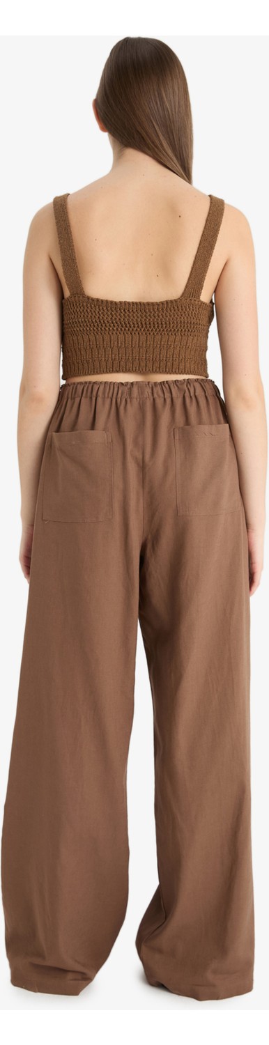 DeFacto Wide Leg Çift Cepli Beli Lastikli Standart Boy Keten Karışımlı Pantolon E1981AX25SM görsel 6